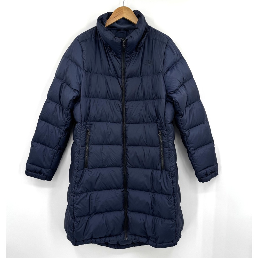 The North Face Women Long Down Puffer Coat Navy Blue Down Parka Jacket XL